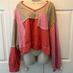 SHEIN Bohemia Colorblock V-Neck Long Sleeve Top